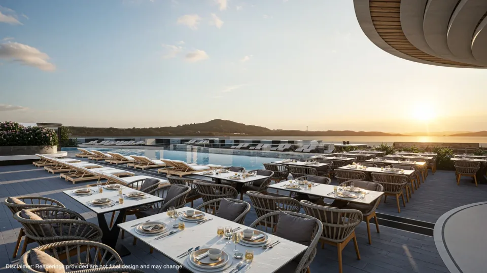 VIP Space Odyssey, rooftop restaurant and infinity pool with sea view