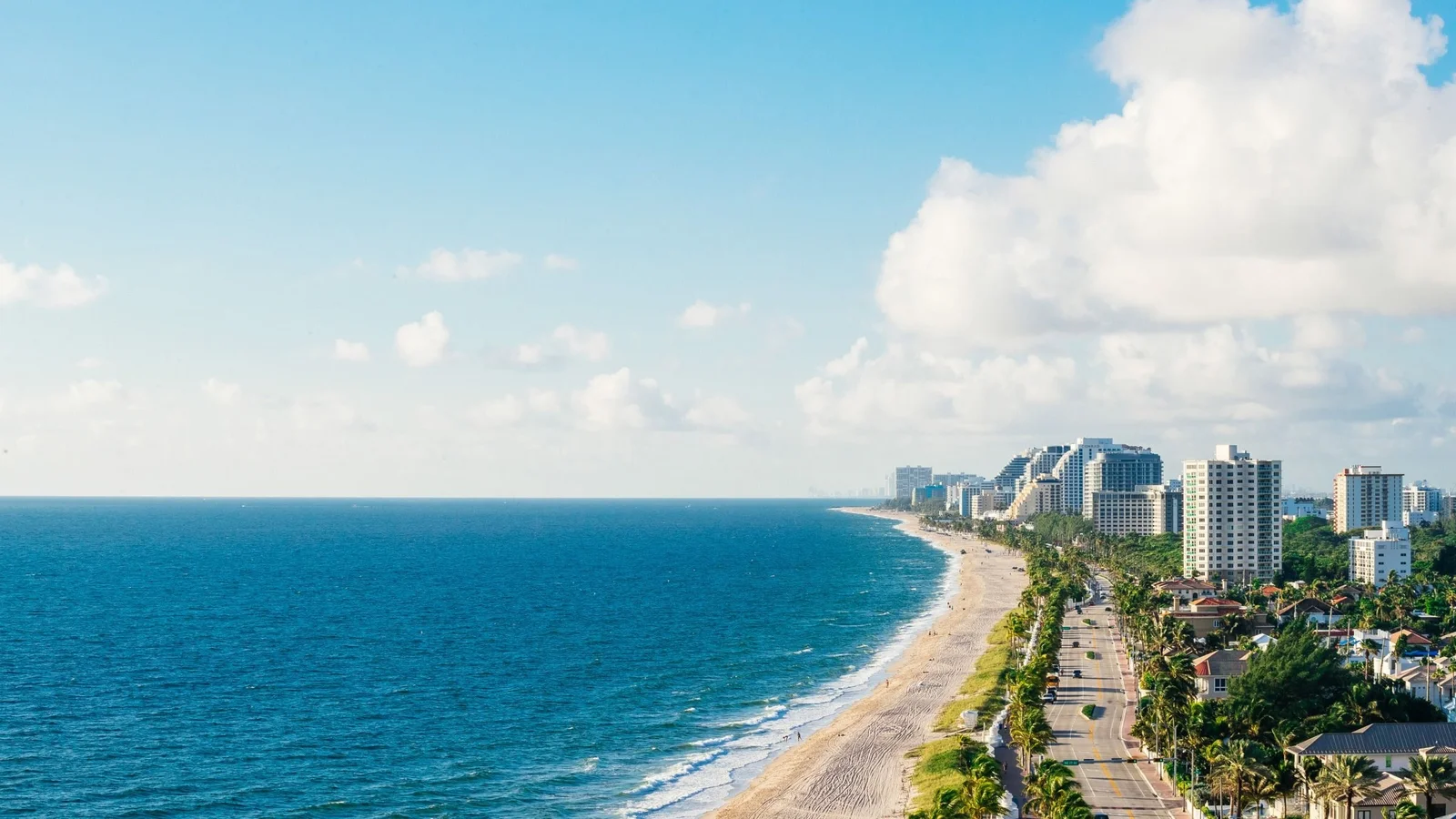 Aerial view of the Broward County shoreline near Fort Lauderdale with oceanfront high-rises