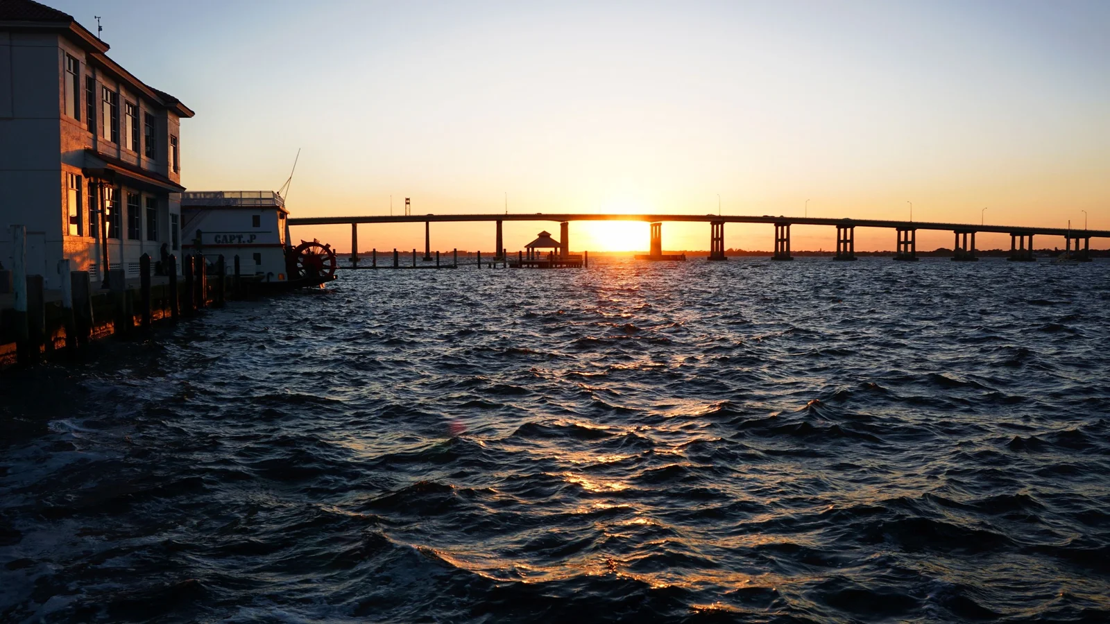 Sunset over the Caloosahatchee River and bridge from downtown Fort Myers