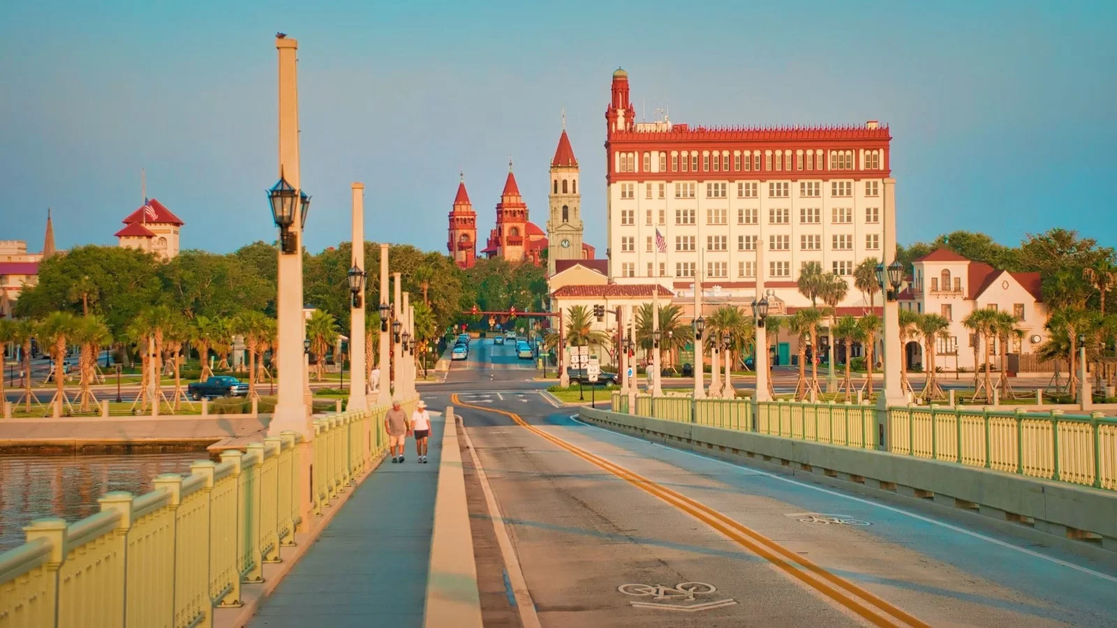 View across the Bridge of Lions toward the historic district of St. Augustine, Florida.