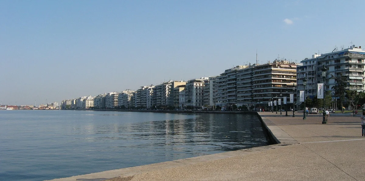 The Thessaloniki waterfront promenade with the White Tower in the distance
