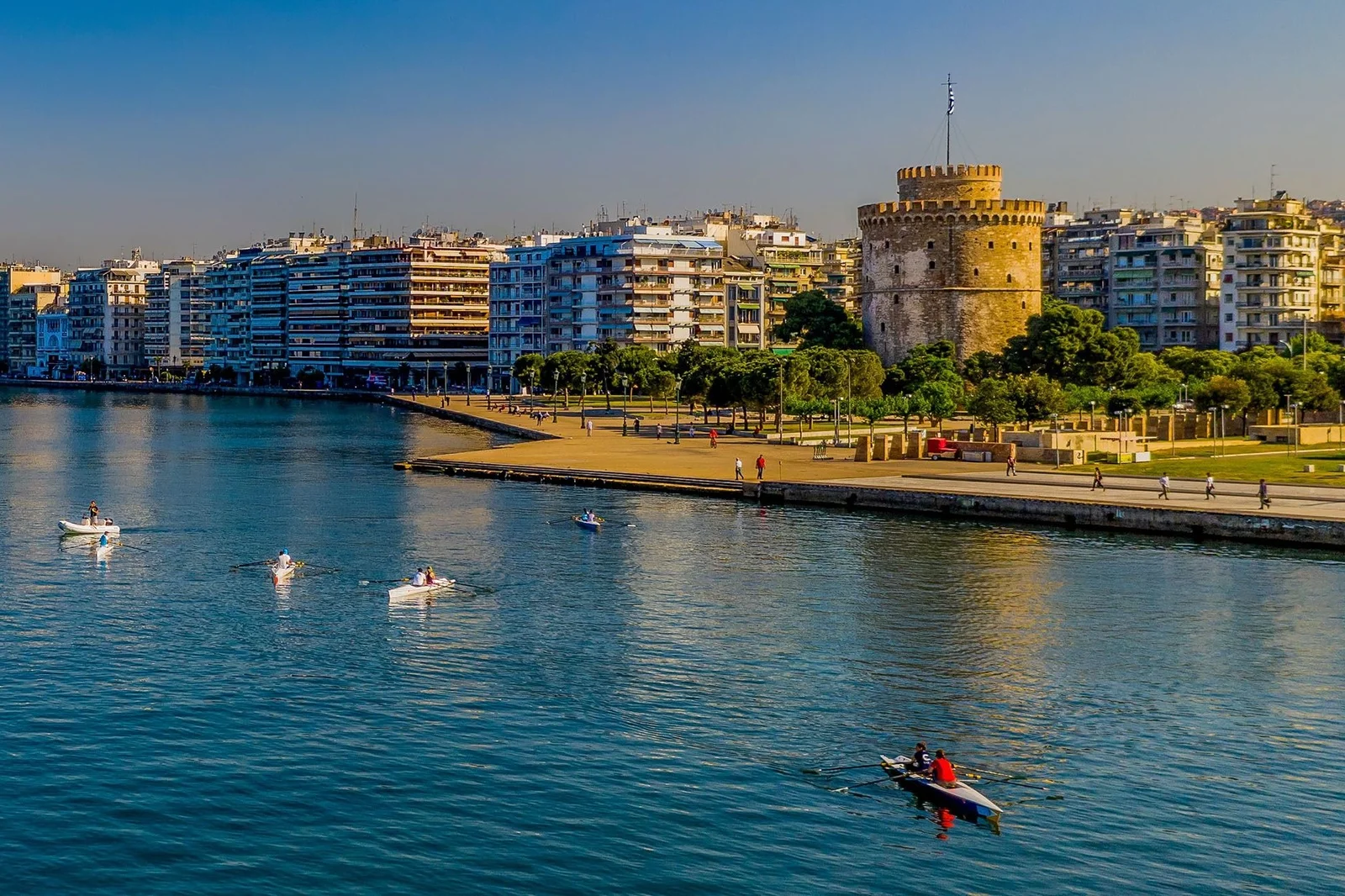 Thessaloniki seafront and the White Tower at golden hour