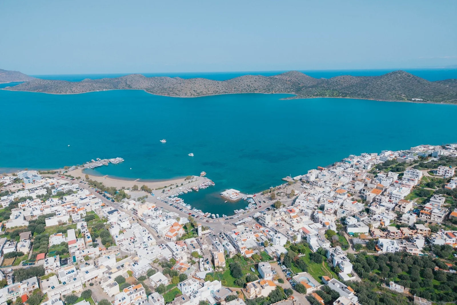 Aerial view of Elounda and the Mirabello Gulf, Crete