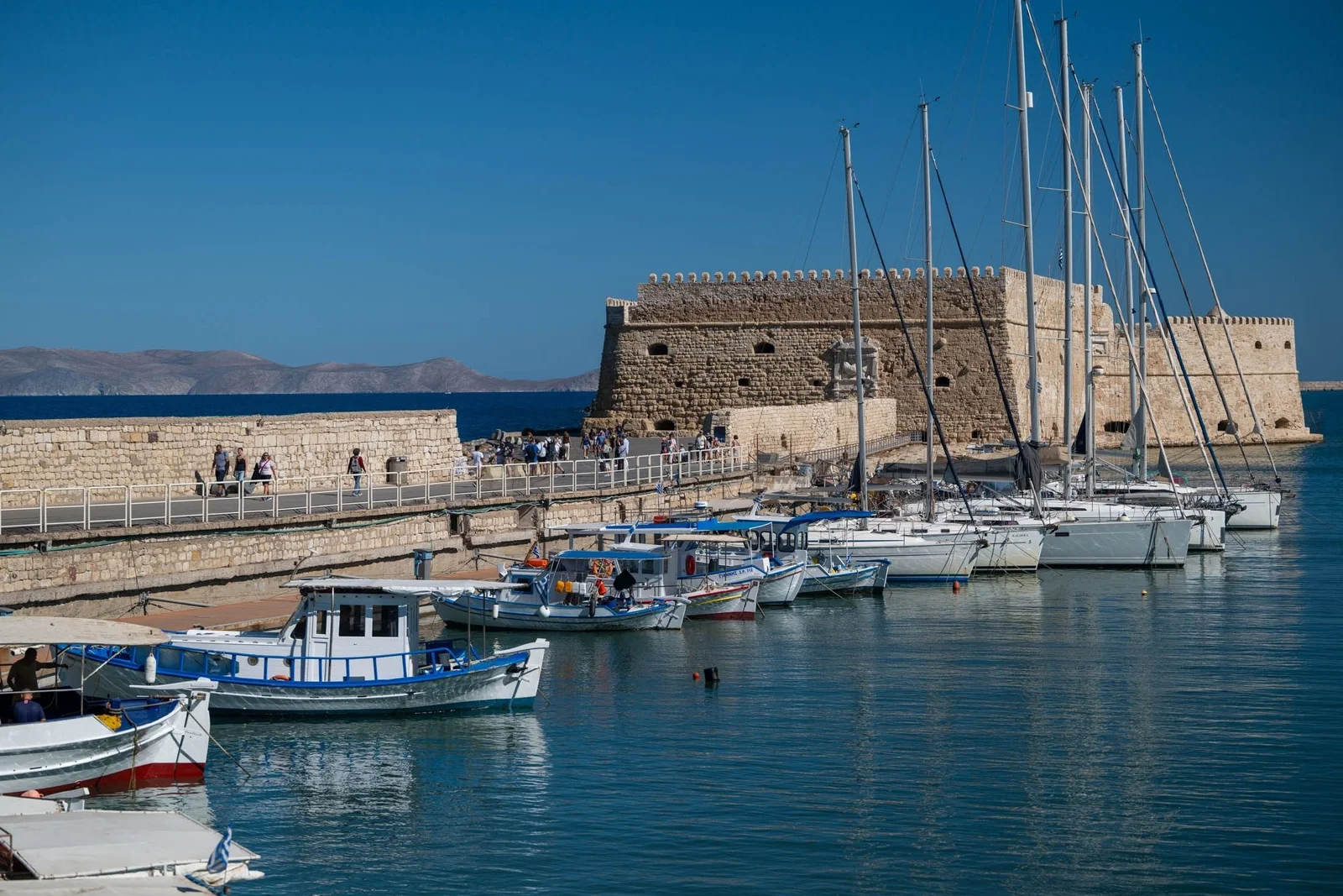 Koules fortress and sailing yachts in the Venetian harbour of Heraklion, Crete