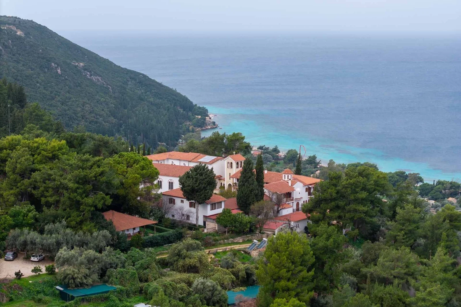 Village houses above the coast on Lefkada
