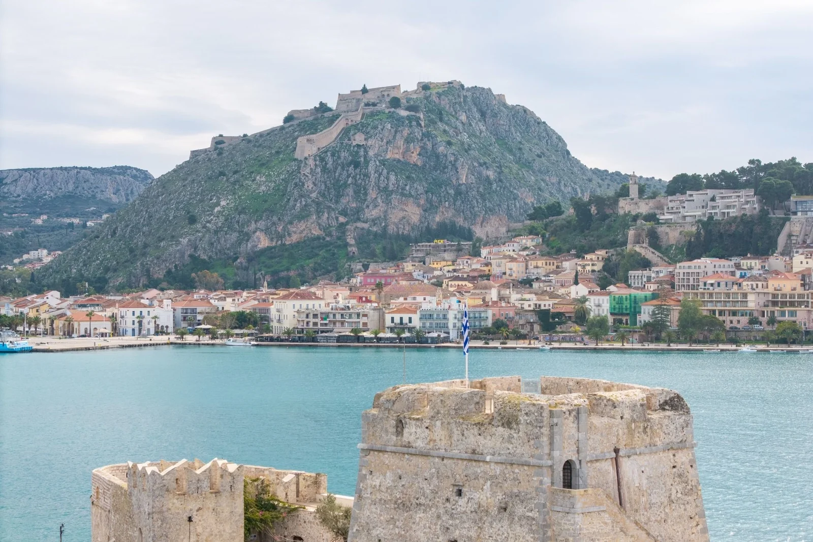 Nafplio town and Palamidi fortress across the harbour