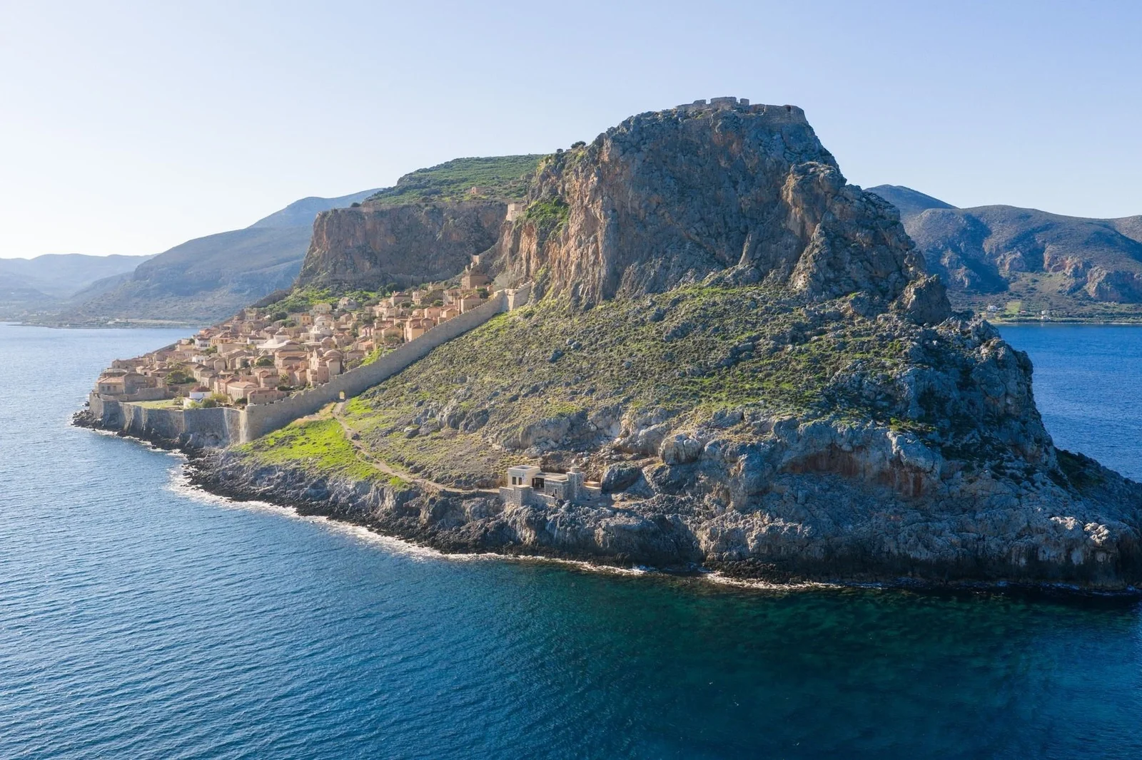 Rock of Monemvasia and its walled lower town