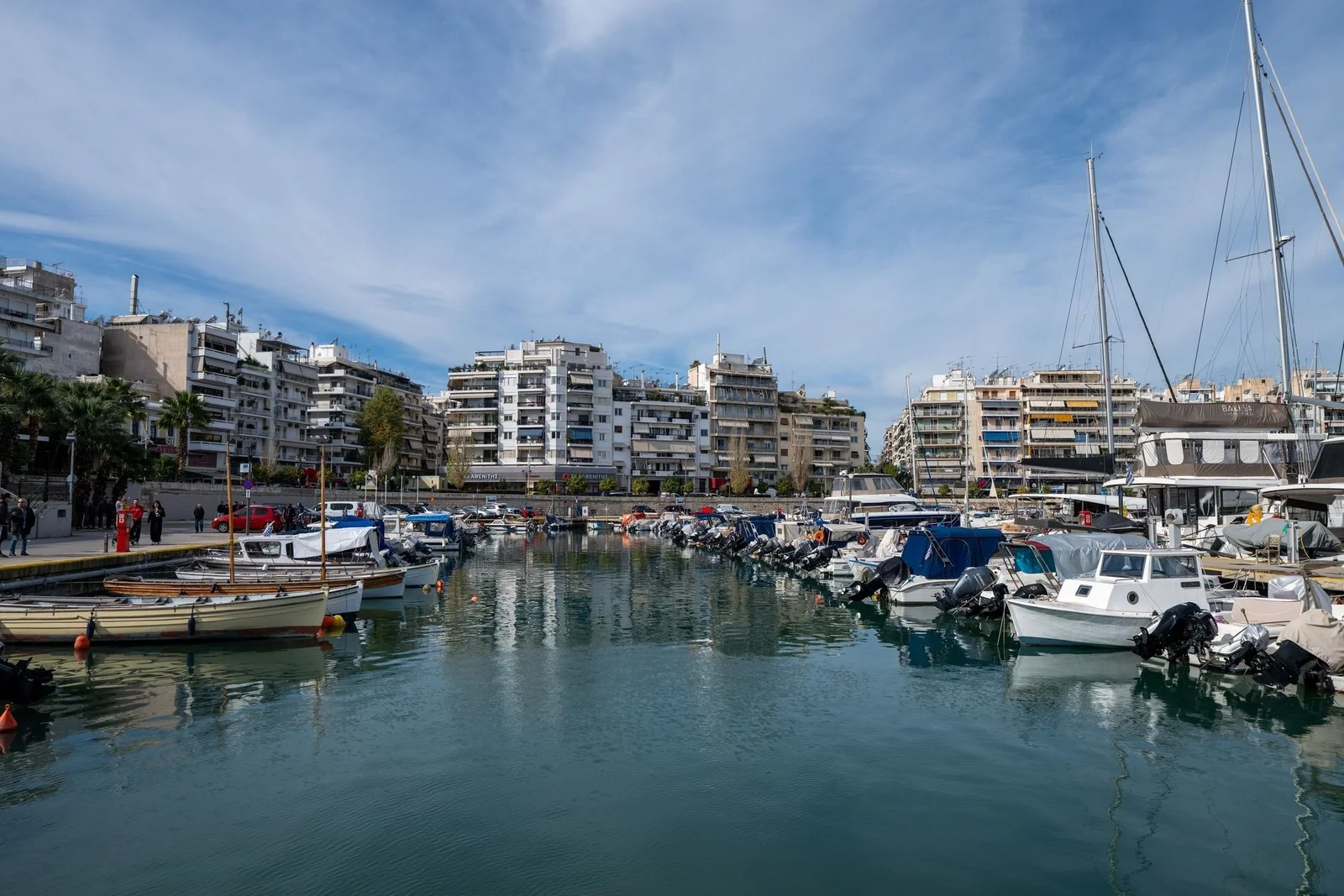 Boats moored in a marina in Piraeus