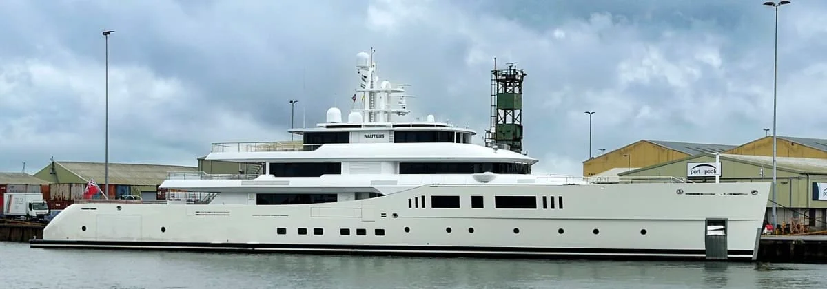 Nautilus 73-meter (239 ft) long motor yacht. Location Poole Quay. Dorset