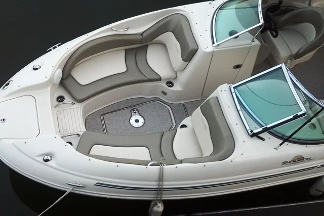 The open bow seating area of a sport boat
