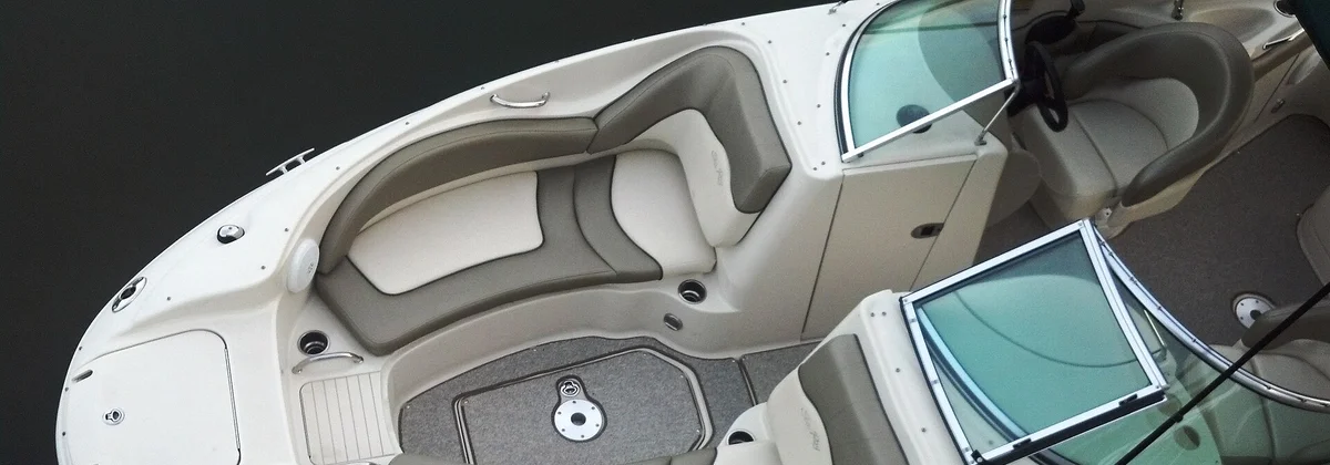 The open bow seating area of a sport boat