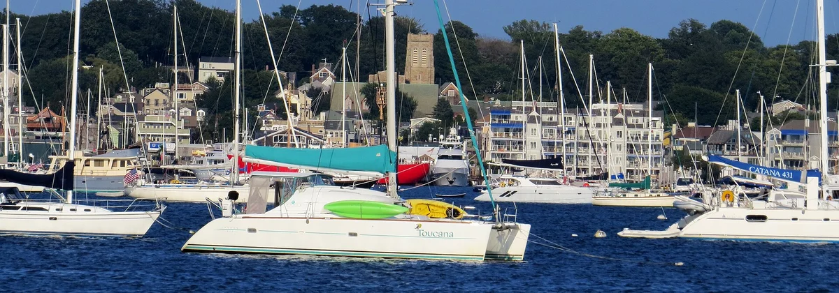 Boats moored in Newport harbour, Rhode Island