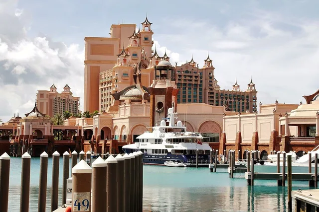 A superyacht berthed at Atlantis Marina in the Bahamas
