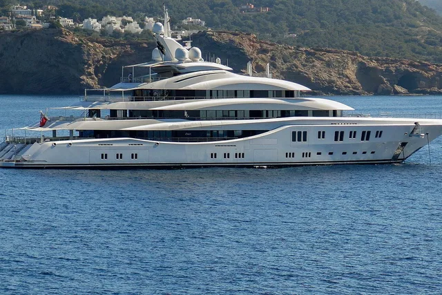 A superyacht lying off Ibiza