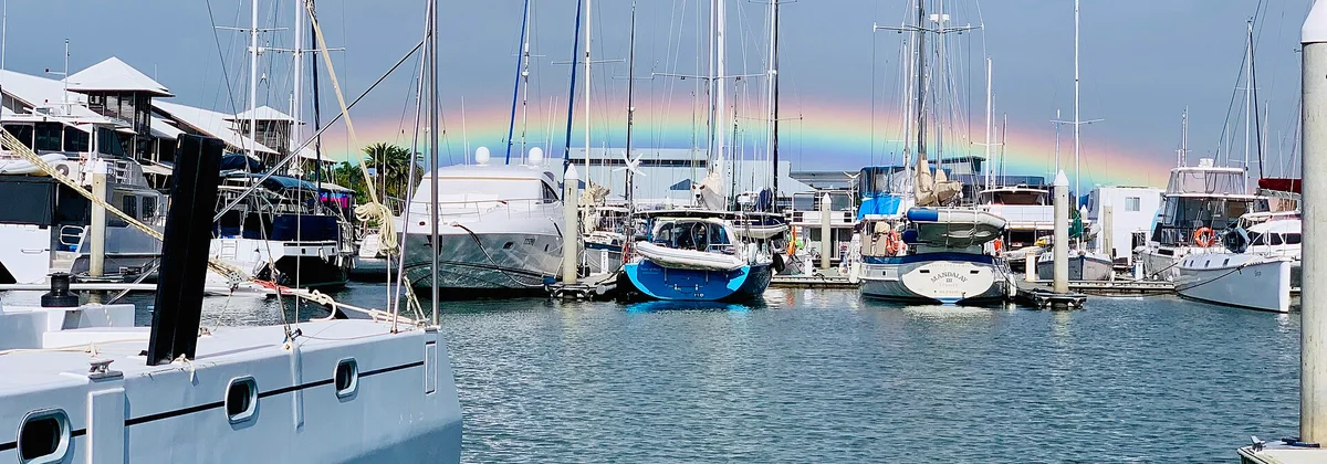 A rainbow over Hope Island Marina in Queensland
