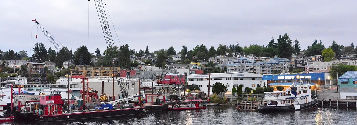 Boats moored along the Seattle waterfront