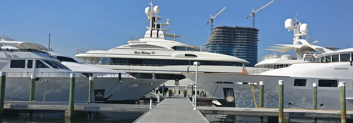 Motor yachts moored along the docks at Palm Beach