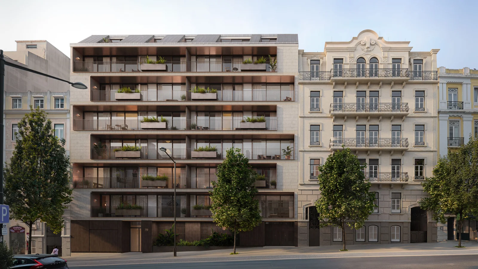 Tomás Ribeiro 79 on its street in Avenidas Novas, Lisbon (developer render)
