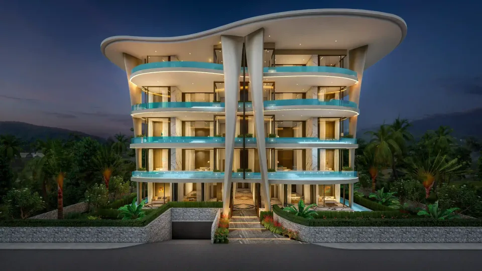 Andaman Boutique Residences exterior view showing project facade and landscaping at Bang Tao