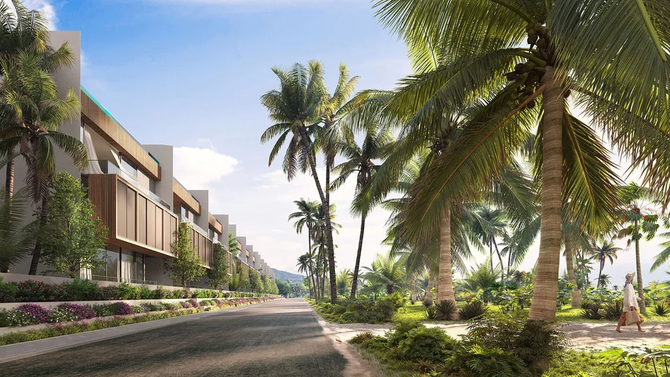 Banyan Tree Beach Residences Nammu, townhomes along the estate road, developer render