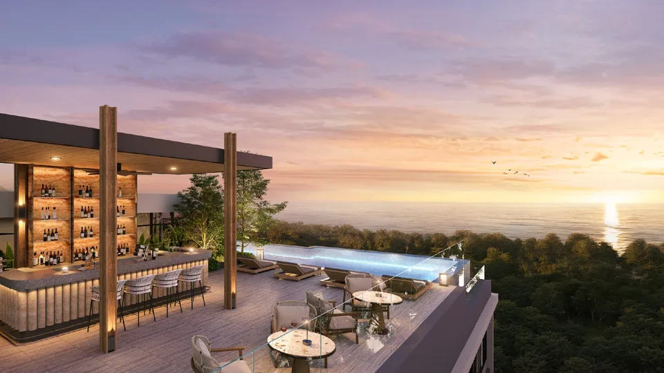 Origin Residences Bang Tao: rooftop bar at sunset, developer render