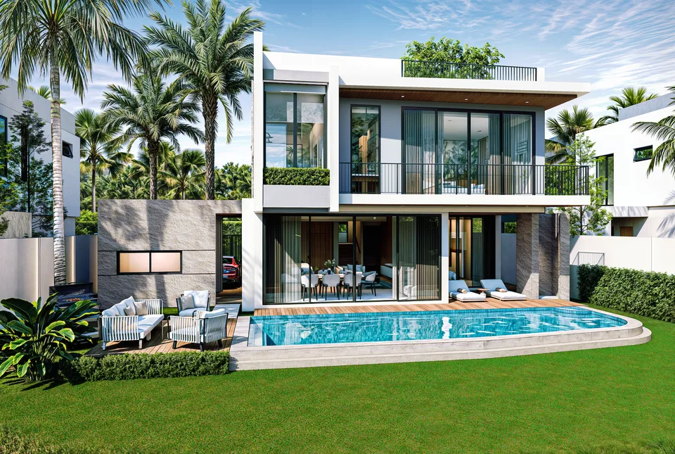 VIP Galaxy Villas, Type A villa from the pool side, developer render