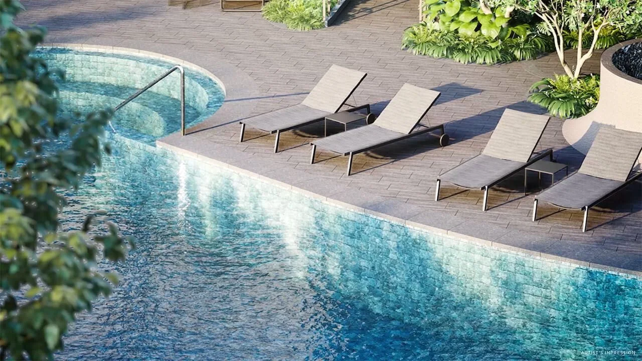 The pool at River Modern in River Valley, District 9 (developer render)