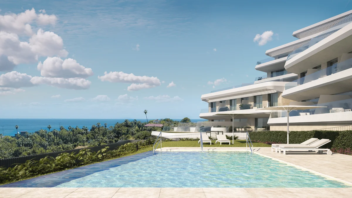 Libella by Aedas Homes in Estepona: communal pool with sea view