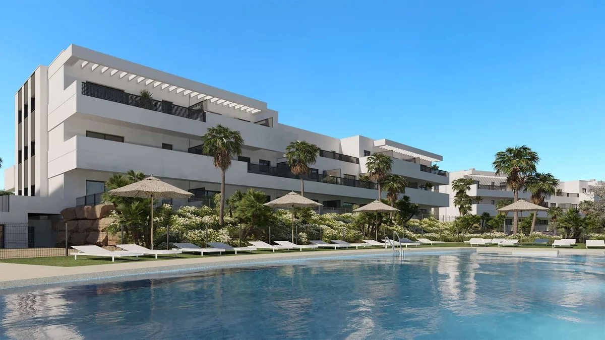 Serenity Gardens Estepona by Metrovacesa: apartment blocks around the communal pool